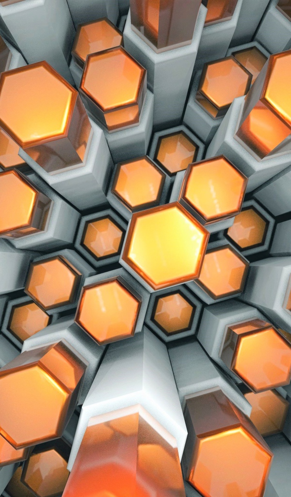 Оранжевые и серые шестигранники 3д 