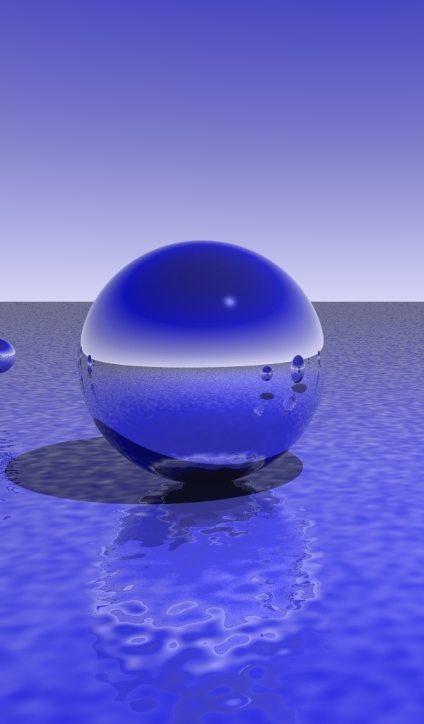 Фиолетовые 3д шары над водой 