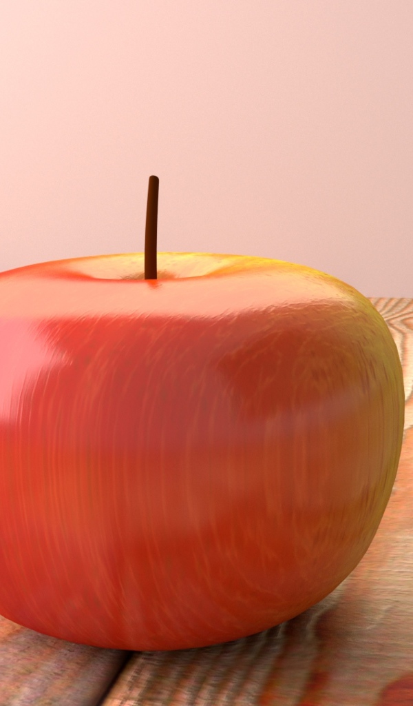 Красное 3д яблоко на деревянном столе 