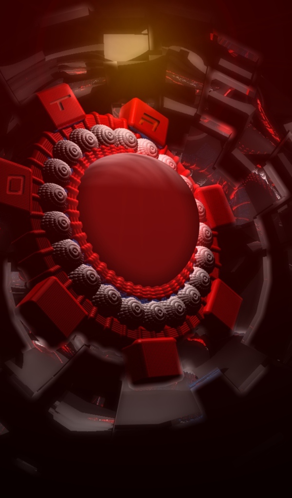 Красный шар в спиральной защите, 3д графика