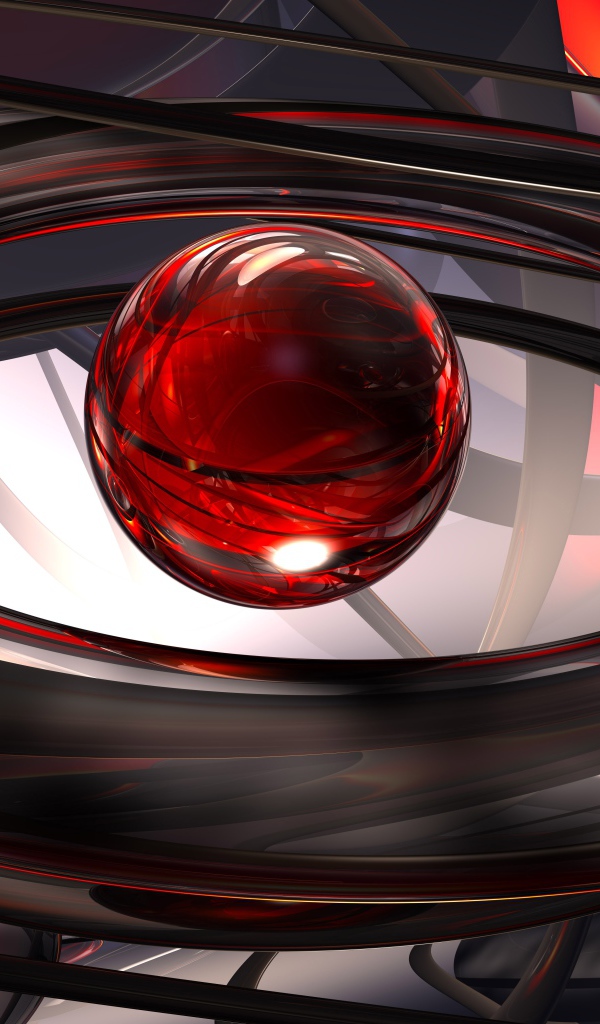 Красный шар в черных кольцах, 3д графика