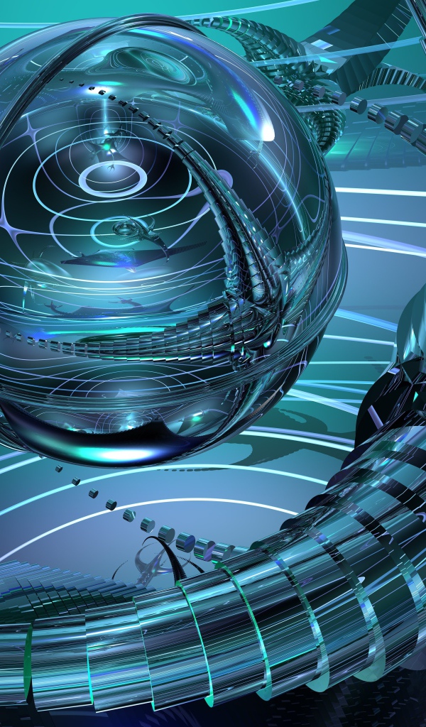 Сфера с металлическими щупальцами, 3д графика