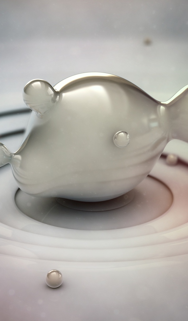 Фигура рыбы из серой субстанции, 3д графика