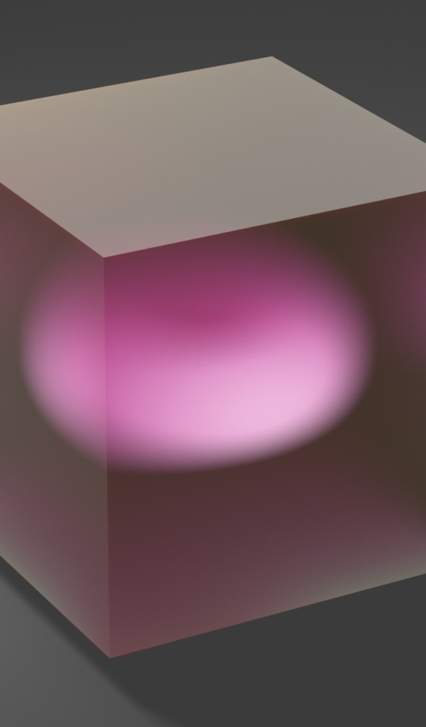 Transparent cube with a pink middle on a gray background 3d graphics