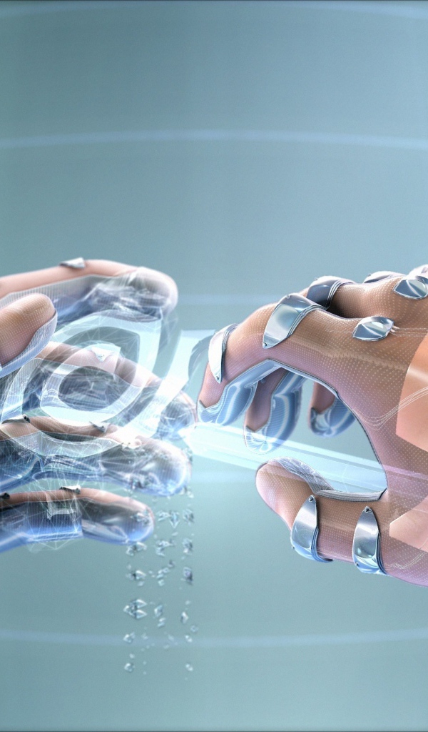 Two hands of the robot on a gray background, 3D graphics