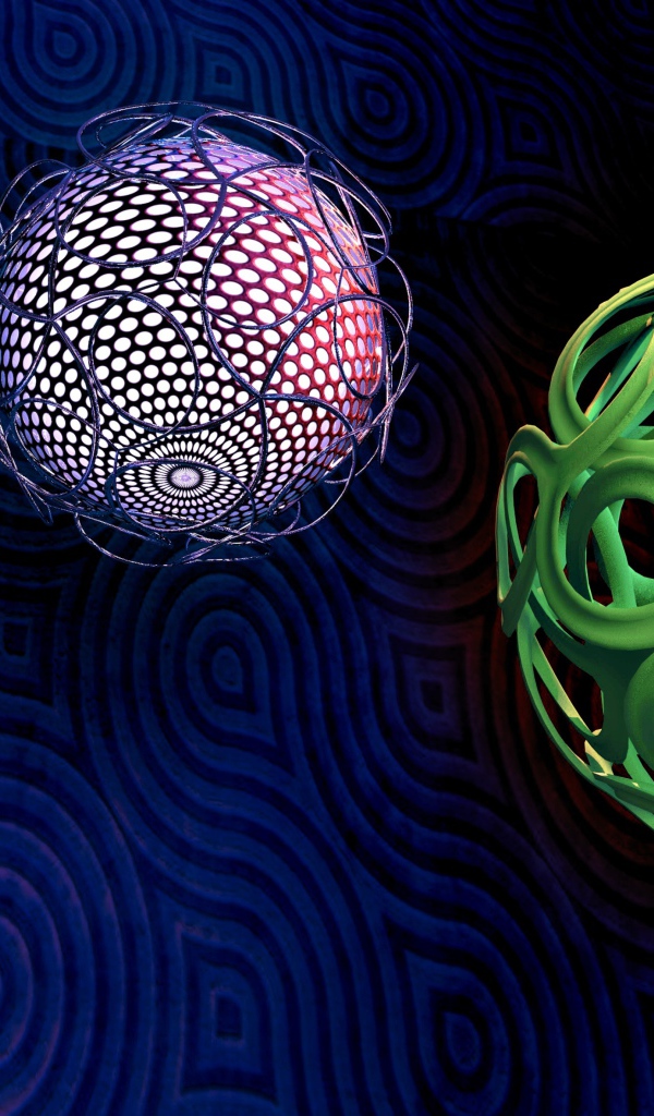 Необычные фигурные шары на синем фоне