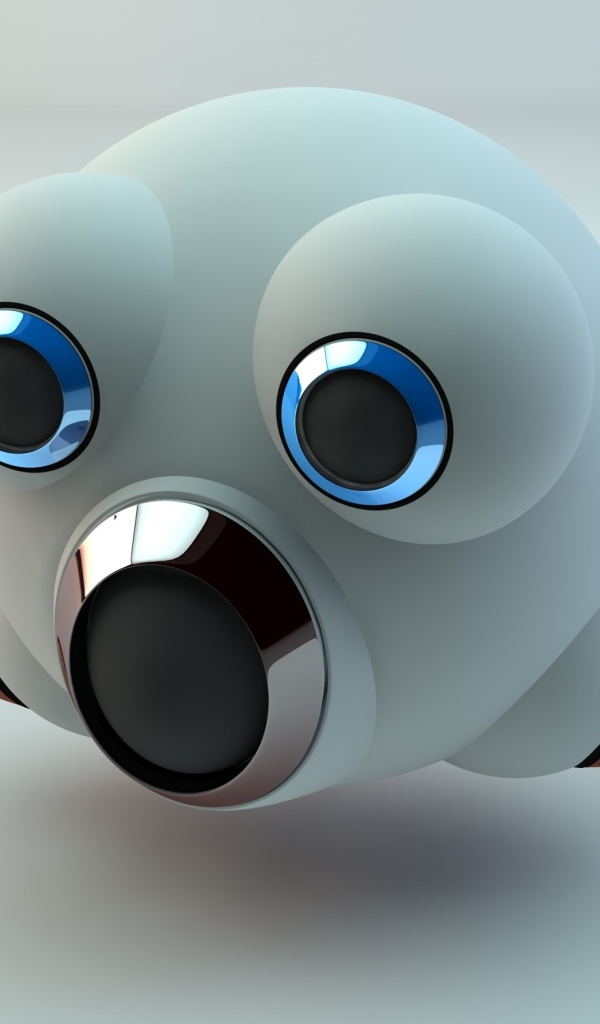 Белый забавный робот на сером фоне