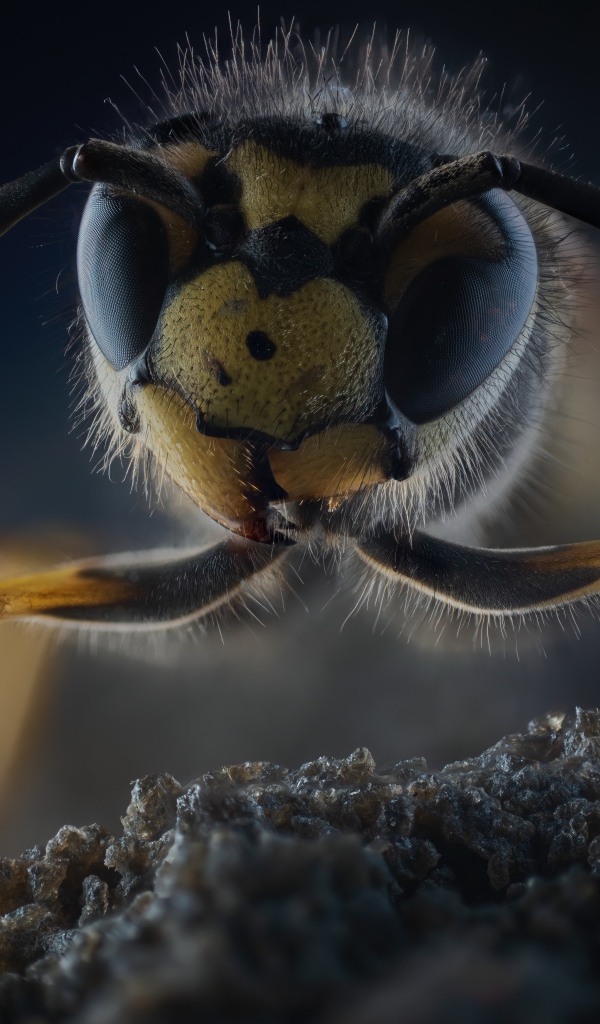 Оса на камне крупным планом