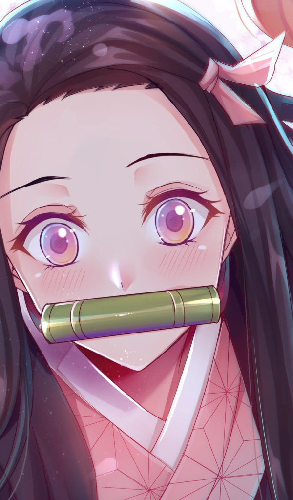 Девушка аниме с губной гармошкой во рту 