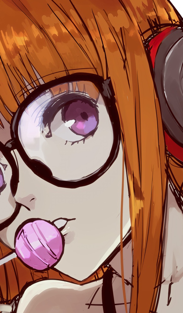 Девушка аниме с наушниками на голове 