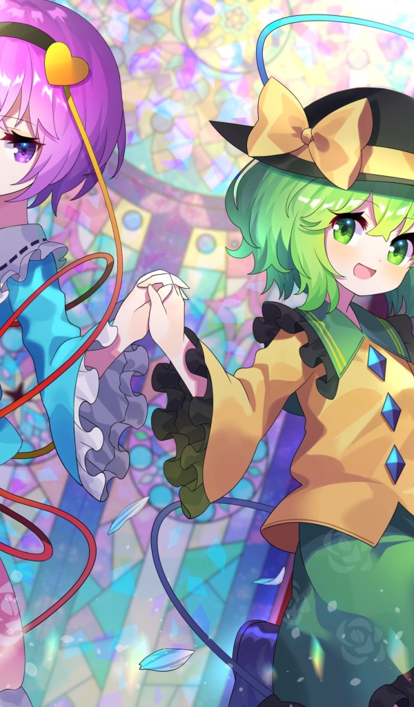 Девушки аниме Koishi Komeiji и  Satori Komeiji  в ярких нарядах