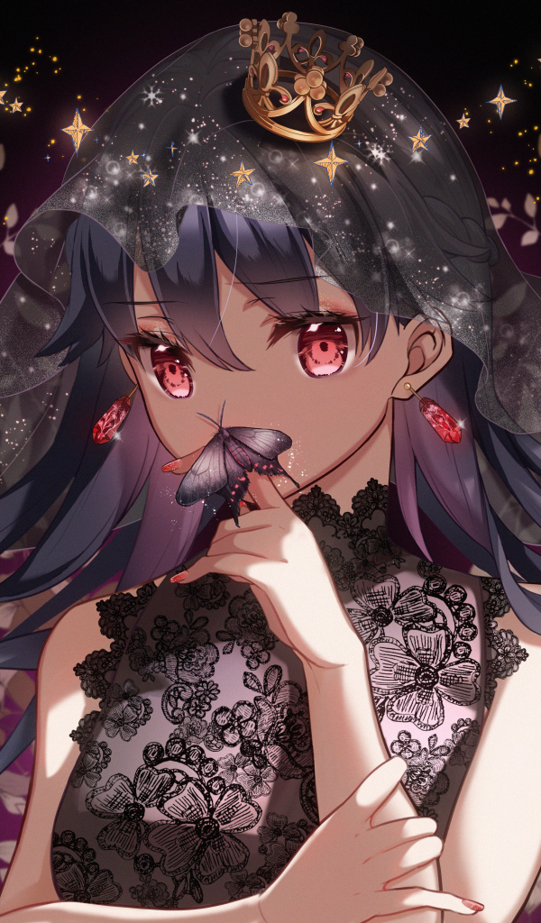 Красивая девушка аниме с бабочкой на пальце