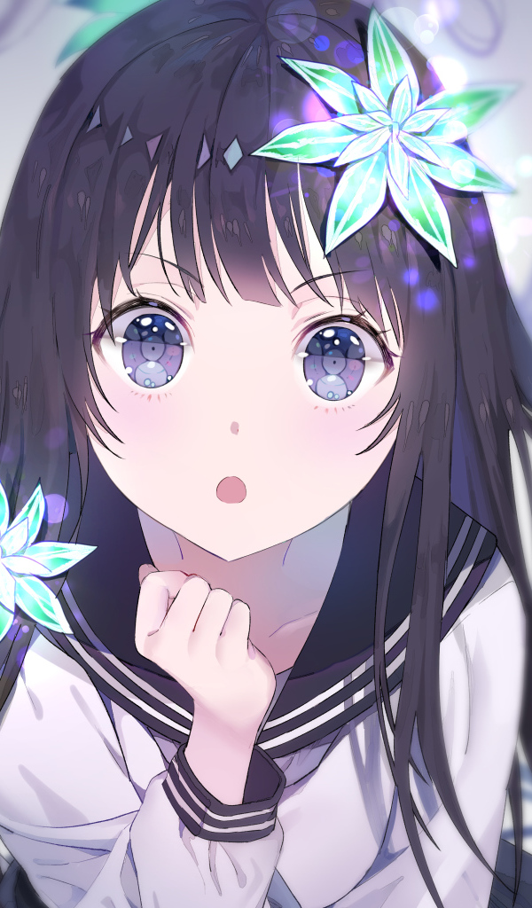 Beautiful anime girl with a decoration in her hair