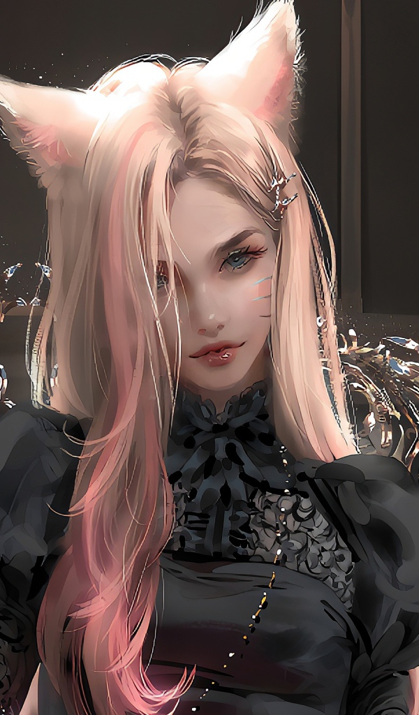 Фантастическая девушка кошка в черном наряде