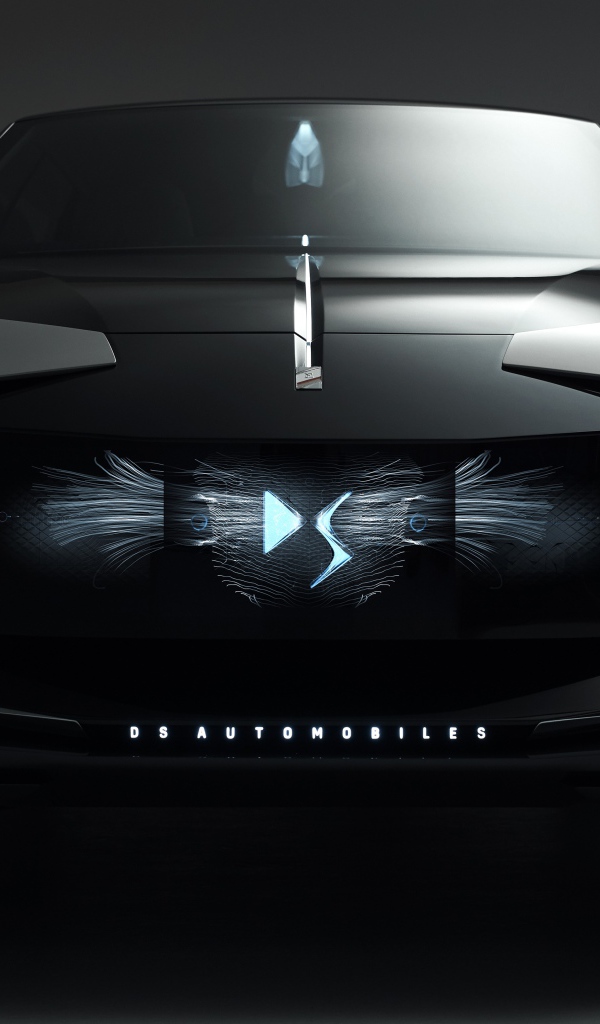 Черный автомобиль DS Aero Sport Lounge 2020 года на сером фоне вид спереди