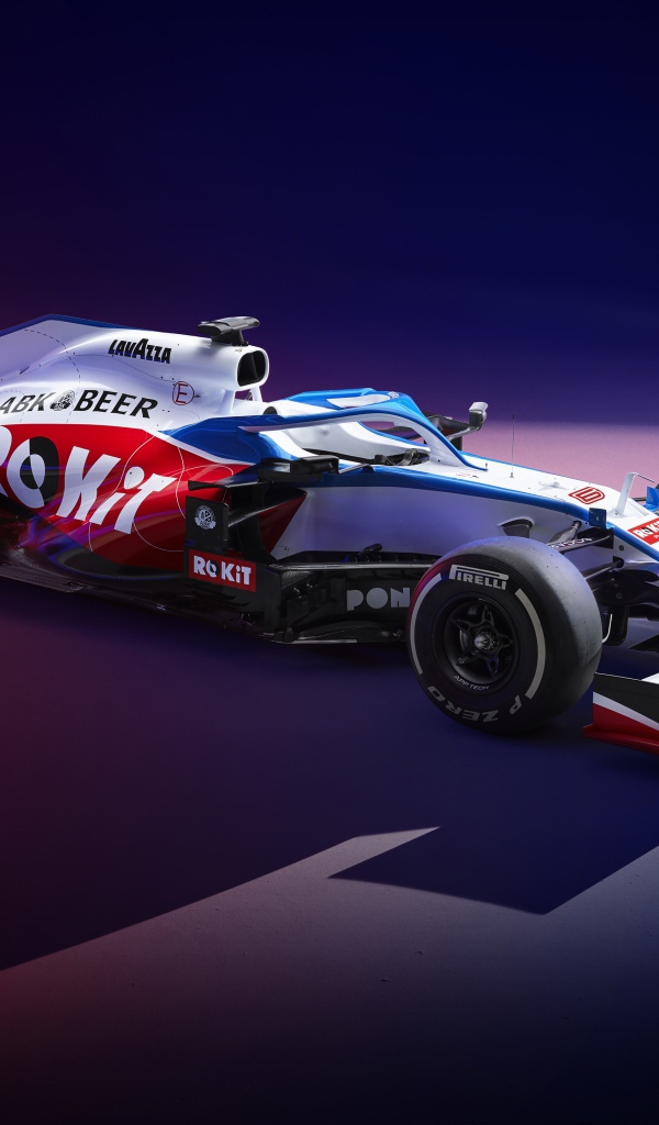 Гоночный автомобиль Williams FW43,  2020 года на синем фоне