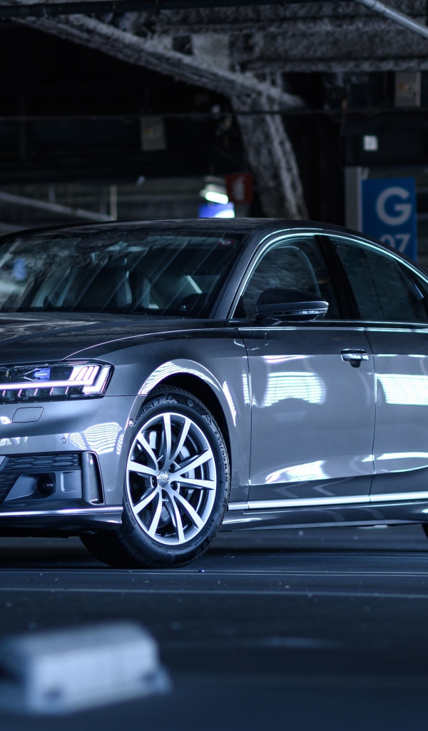 Автомобиль Audi A8 55 TFSI Quattro под мостом