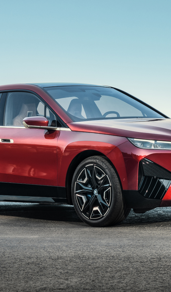 Бордовый автомобиль BMW IX 2021 года у воды