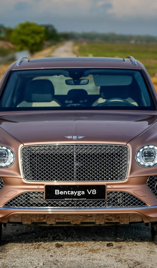 Коричневый автомобиль Bentley Bentayga V8 2020 года у реки