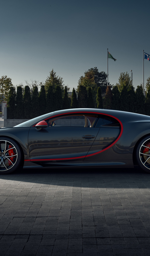 Серый автомобиль Bugatti Chiron CGI в парке