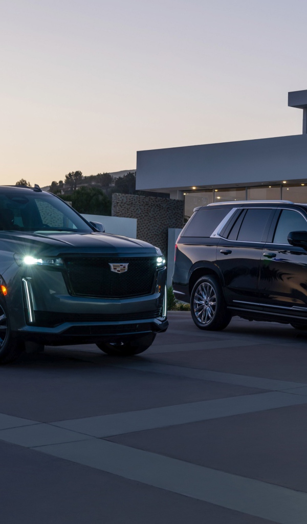 Два дорогих автомобиля  Cadillac Escalade, 2021 года у дома