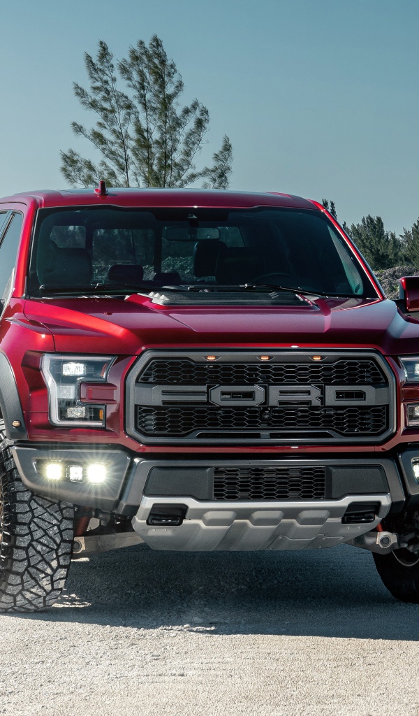 Красный внедорожник Ford F-150 Raptor на песке