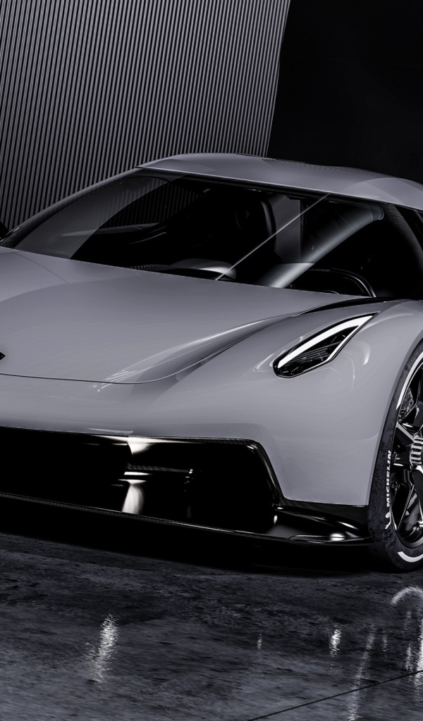 Серебристый автомобиль Koenigsegg Jesko Absolut 2020 года 