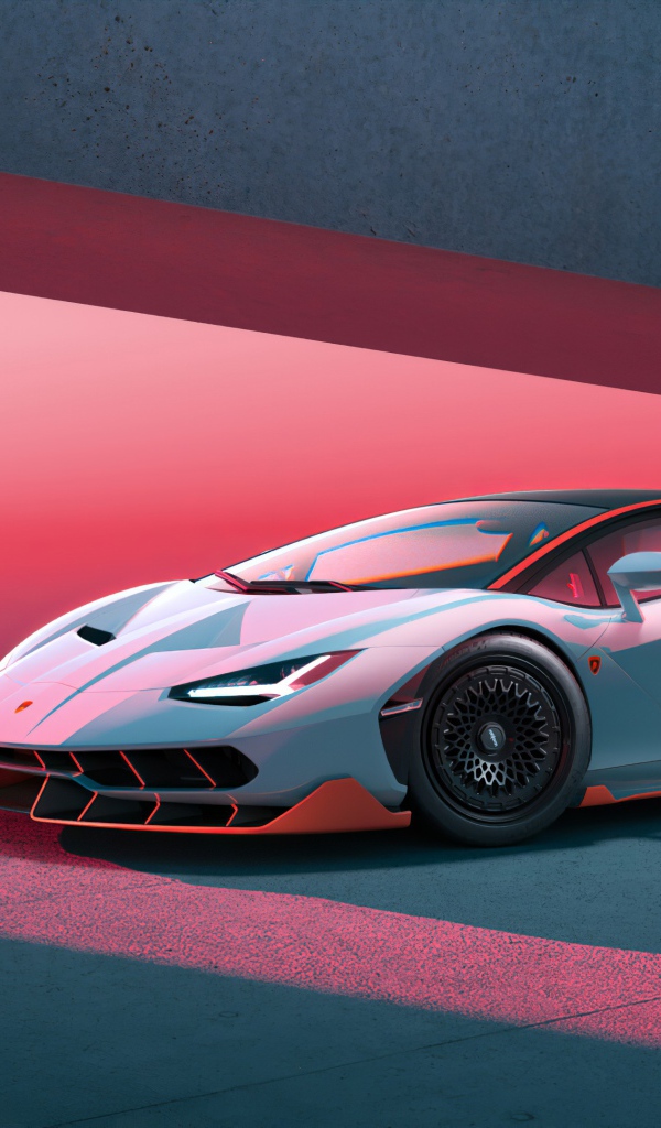 Автомобиль Lamborghini Centenario на красном фоне 