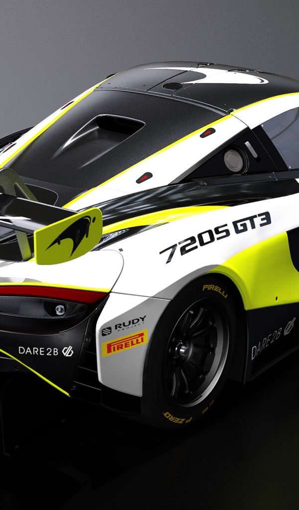 Гоночный автомобиль McLaren 720S GT3 2020 года вид сзади 