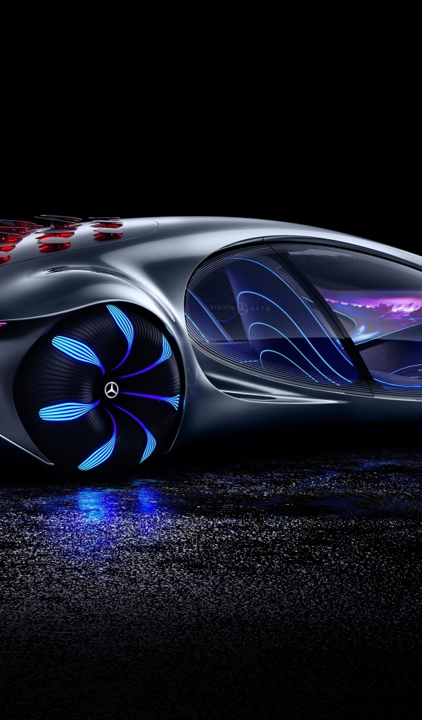 Новый автомобиль Mercedes-Benz VISION AVTR 2020 года на черном фоне