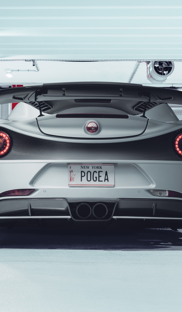 Серый автомобиль Pogea Racing Nemesis 2020 года вид сзади