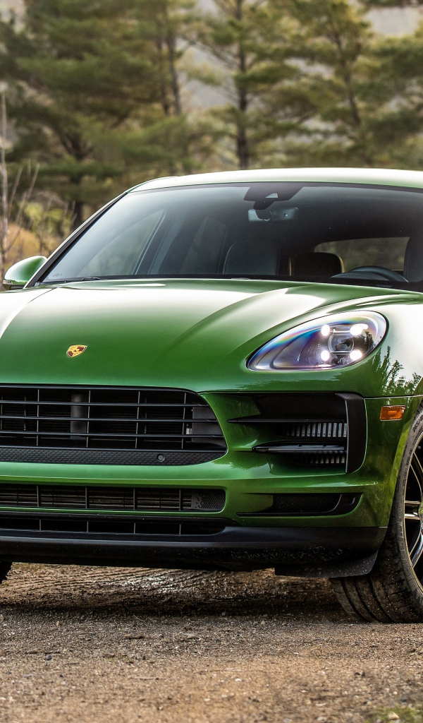 Зеленый внедорожник Porsche Macan S в лесу