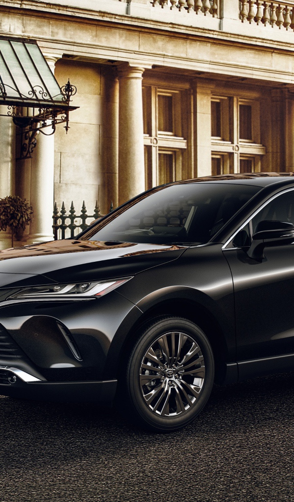 Черный автомобиль Toyota Harrier 2020 года у старого дома