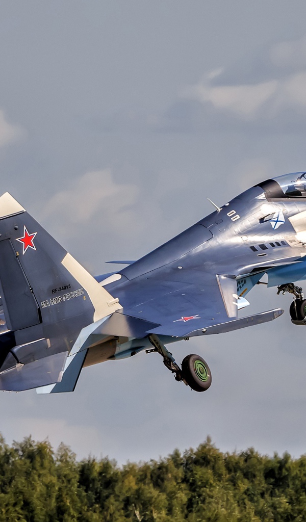 Su-30 Su-30SM fighter takes off into the sky