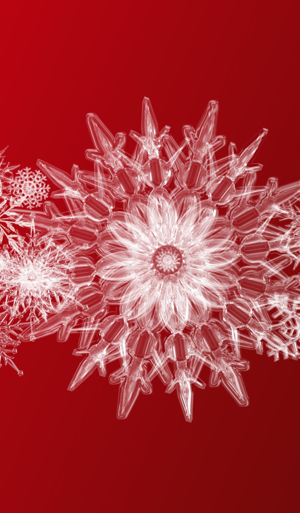 Красивые ледяные снежинки на красном фоне
