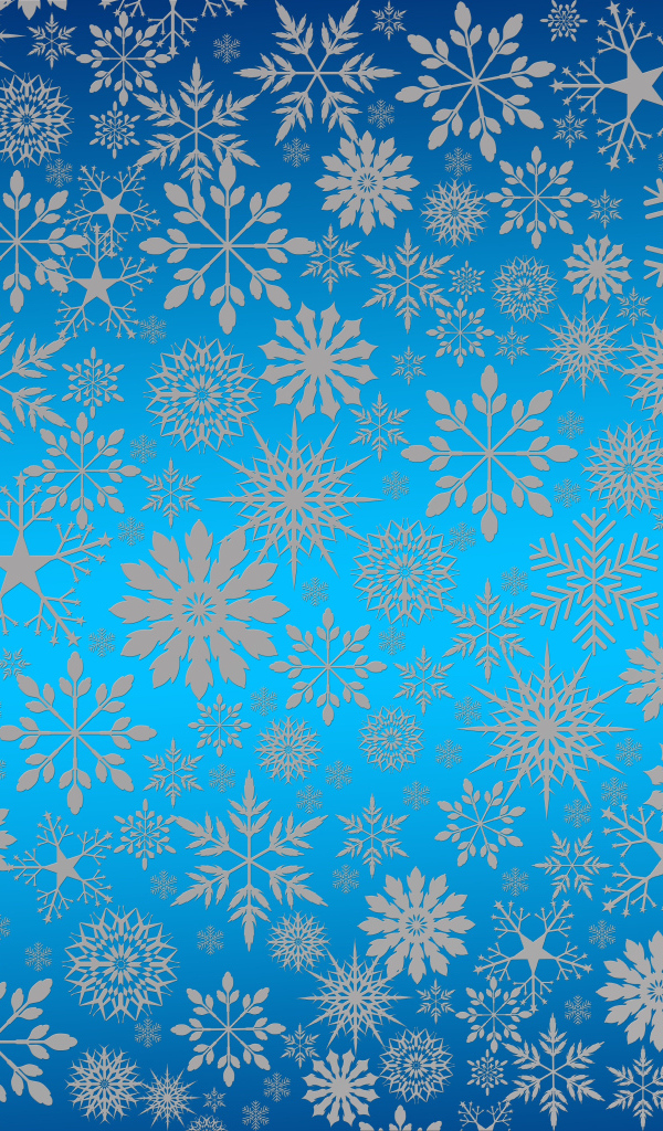 Голубой фон с разными белыми снежинками