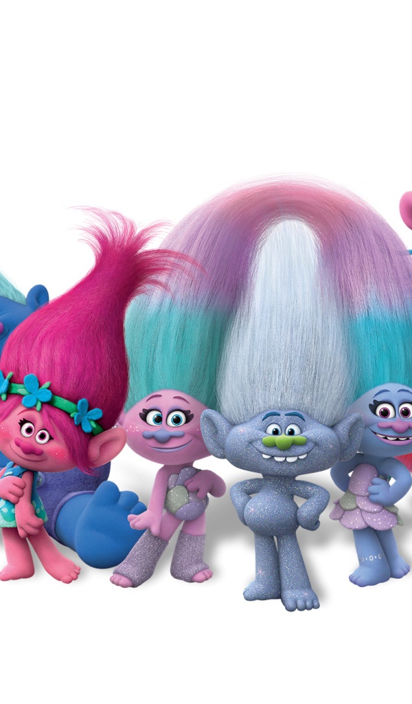 Герои мультфильма Тролли: Мировой тур 2020 года на белом фоне