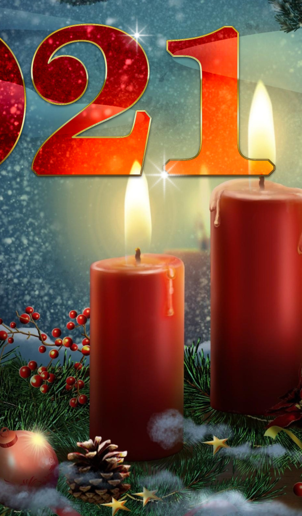 Красивая открытка со свечами на Рождество 2021