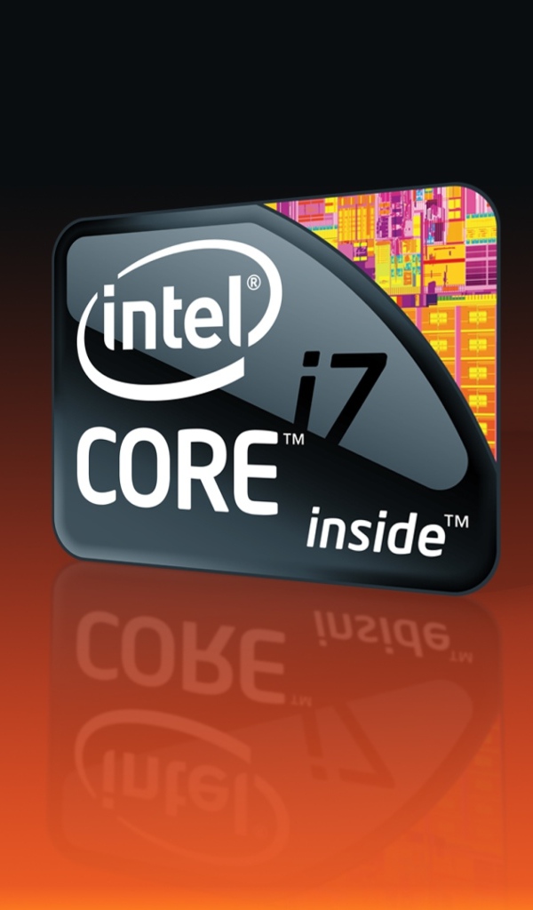 Intel processor icon on brown background