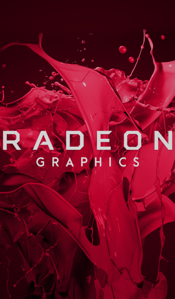 Брызги красной краски с надписью AMD Radeon