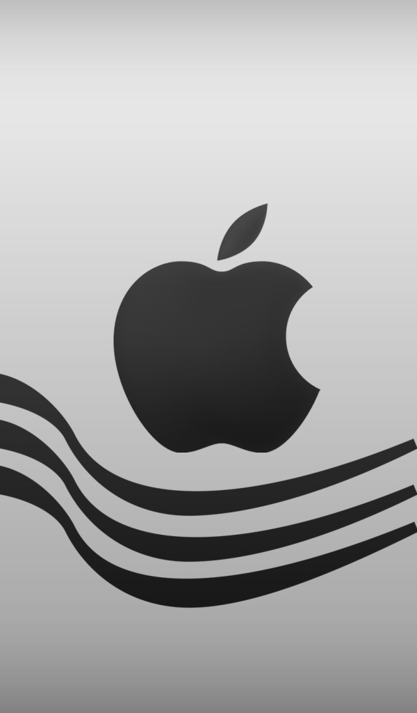 Черный значок apple с волнами на сером фоне