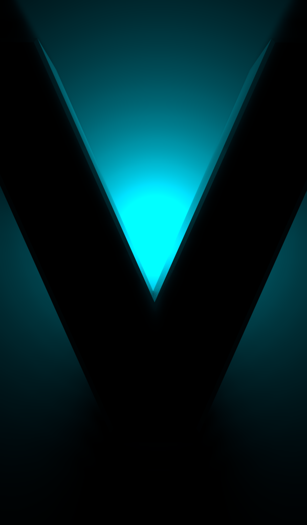 Большой черный знак V на синем фоне