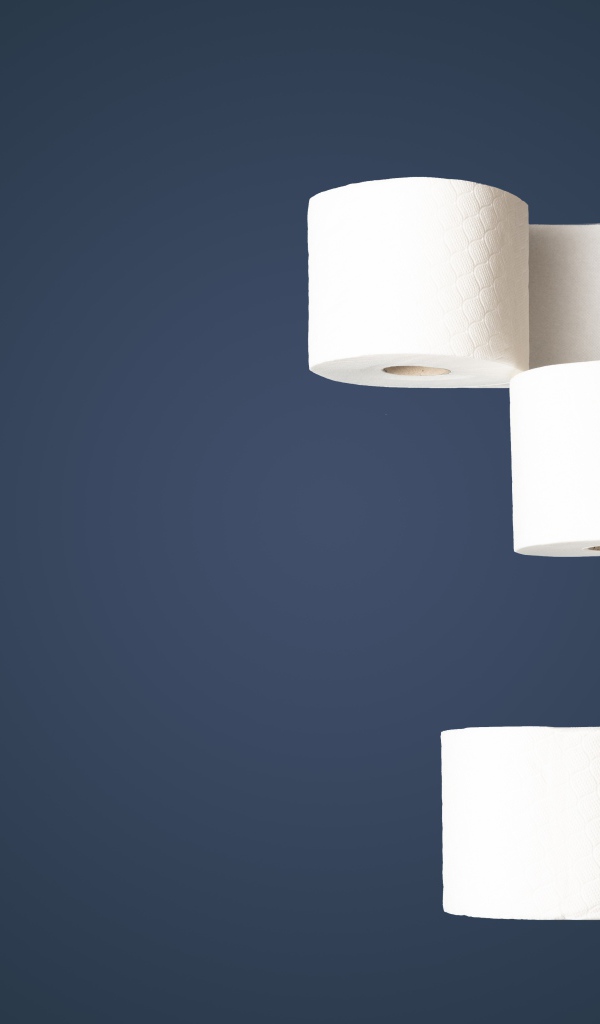 Четыре рулона белой туалетной бумаги на сером фоне