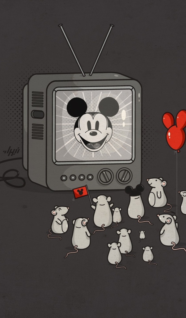 Mice watch on TV a cartoon about Mickey Mouse