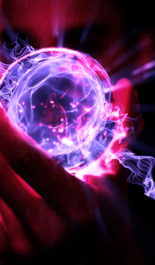 Неоновый фантастический шар в руке