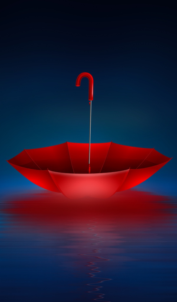 Красный перевернутый зонт в воде 