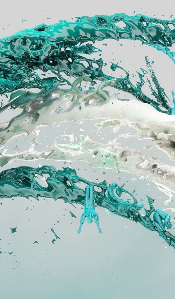 Брызги голубо и белой краски на сером фоне