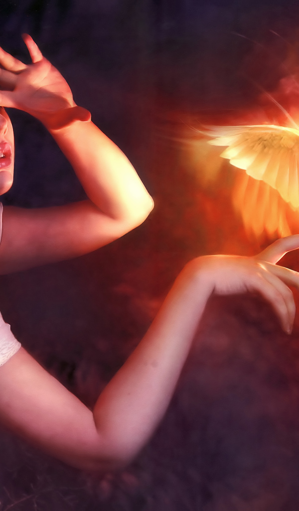 Beautiful girl with a mythical phoenix bird
