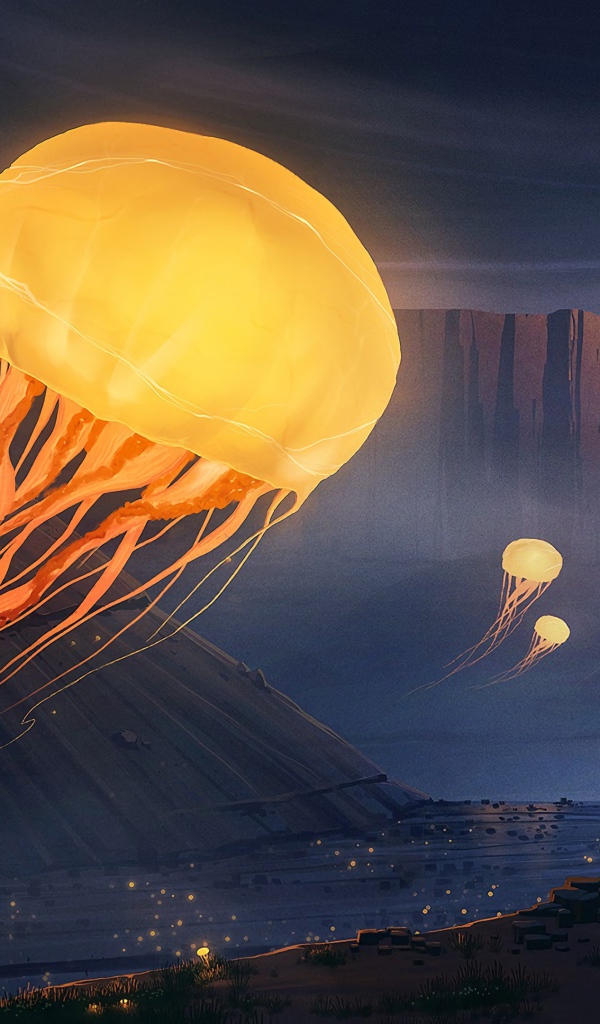 Fantastic fire jellyfish in the mountains