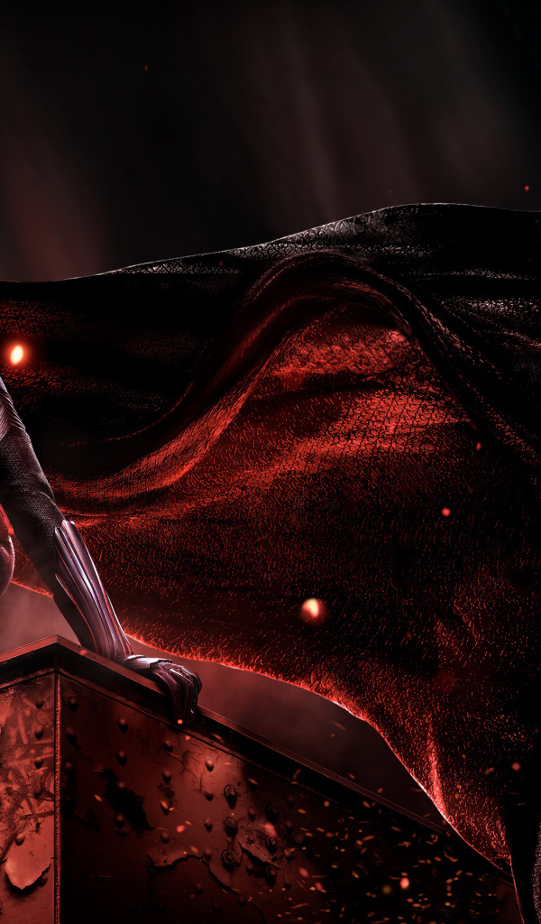 Супергерой Бэтвумен в черном плаще на крыше